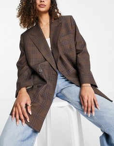 Коричневый узкий пиджак в винтажном стиле в клетку премиум-класса ASOS DESIGN-Многоцветный
