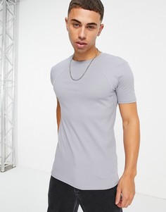 Серо-голубая облегающая футболка из пике с декоративными швами ASOS DESIGN-Серый