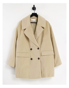 Бежевое двубортное пальто ASOS DESIGN-Коричневый цвет