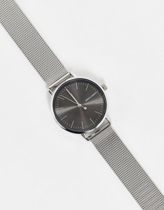 Серебристые часы с сетчатым ремешком и черным циферблатом ASOS DESIGN-Серебряный