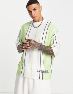 Зеленая oversized-футболка в полоску с принтом "Tokyo" ASOS DESIGN-Зеленый цвет