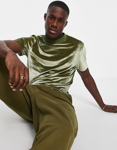 Футболка из велюра цвета хаки ASOS DESIGN-Зеленый цвет