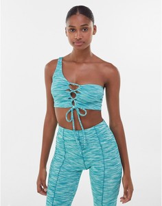 Голубой меланжевый ассиметричный кроп-топ (от комплекта) Bershka