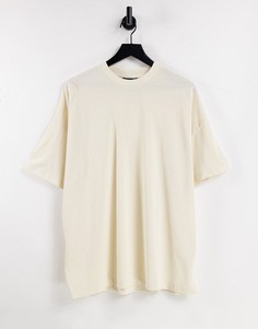 Бежевая oversized-футболка из пике ASOS DESIGN-Светло-бежевый цвет