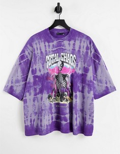 Oversized-футболка фиолетового цвета с эффектом тай-дай и принтом скелета ASOS DESIGN-Фиолетовый цвет