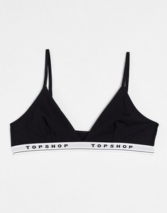 Черный бюстгальтер с треугольными чашечками и фирменной лентой Topshop-Черный цвет