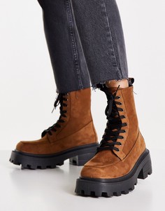 Светло-коричневые замшевые ботинки на массивной подошве со шнуровкой Topshop Kayla-Коричневый цвет