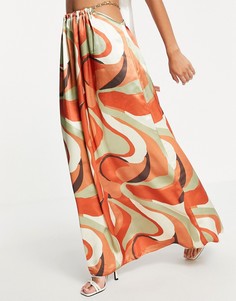 Атласная юбка мидакси с цепочкой и принтом завитков ASOS DESIGN-Разноцветный