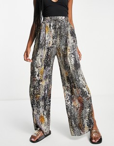 Коричневые широкие брюки со звериным принтом River Island-Коричневый цвет