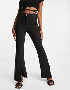 Классические расклешенные брюки черного цвета с разрезами спереди River Island-Черный цвет