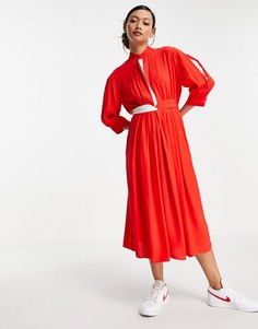 Красное платье миди с контрастной отделкой French Connection Aiden Drape-Красный