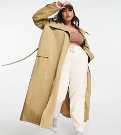 Светло-бежевый премиум-тренч с воротником ASOS DESIGN Curve-Коричневый цвет