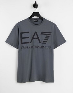 Серя футболка с крупным логотипом Armani EA7 Train-Серый