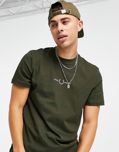 Футболка цвета хаки с вышитым логотипом Fred Perry-Зеленый цвет