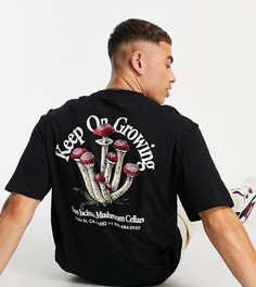 Черная oversized-футболка с принтом грибов на спине Only & Sons – эксклюзивно для ASOS-Черный цвет