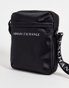 Черная сумка через плечо с текстовым логотипом Armani Exchange-Черный цвет