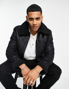 Черная куртка авиатор под овчину Topman-Черный цвет