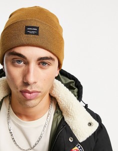Коричневая шапка-бини с нашивкой-логотипом Jack & Jones-Коричневый цвет