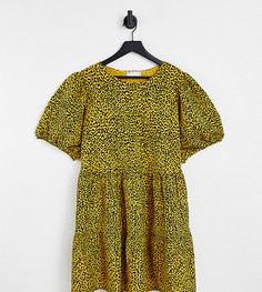 Свободное ярусное платье мини желтого цвета с черным леопардовым принтом ASOS DESIGN Curve-Желтый