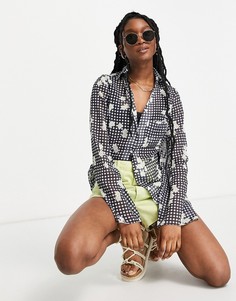 Прозрачная облегающая рубашка в мелкую клетку с ромашками ASOS DESIGN-Разноцветный