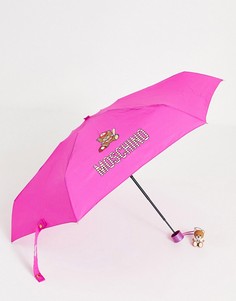 Зонт с медведем в бейсболке и с подвеской Moschino-Розовый цвет