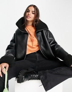 Черная куртка-авиатор с искусственным мехом ASOS DESIGN-Черный цвет