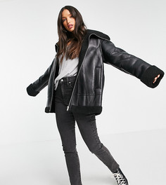 Черная куртка-авиатор с искусственным мехом ASOS DESIGN Tall-Черный цвет
