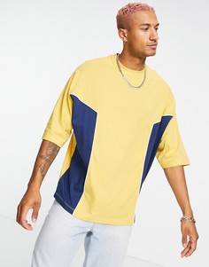 Oversized-футболка в стиле колор блок горчичного и темно-синего цветов ASOS DESIGN-Разноцветный