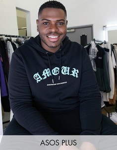 Черный удлиненный худи с надписью "Amour" ASOS DESIGN Plus