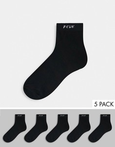 Набор из пяти пар черных с белым спортивных носков French Connection FCUK-Черный цвет