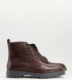 Коричневые кожаные ботинки со шнуровкой на массивной подошвой ASOS DESIGN-Коричневый цвет
