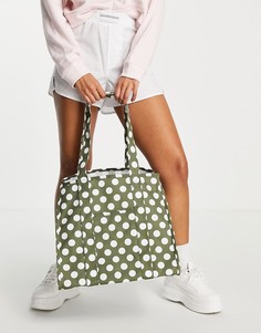 Зеленая сумка в стиле oversized с принтом в горошек Object-Коричневый цвет