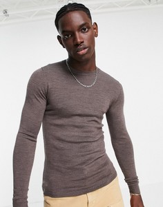 Светло-коричневый облегающий меланжевый джемпер из мериносовой шерсти ASOS DESIGN-Коричневый цвет