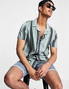 Рубашка в полоску шалфейно-зеленого/темно-синего/цвета экрю Topman-Многоцветный
