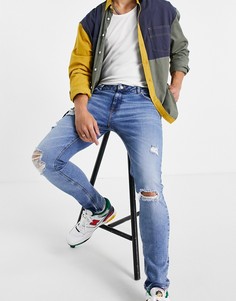 Выбеленные рваные джинсы скинни ASOS DESIGN-Голубой