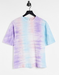 Oversized-футболка и резинка для волос из органического хлопка с разноцветным принтом тай-дай и необработанной кромкой Chelsea Peers-Разноцветный