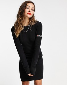 Облегающее платье с длинными рукавами и накладкой с принтом Love Moschino Abito-Черный цвет