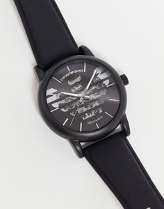 Мужские часы с кожаным ремешком и логотипом Emporio Armani Luigi AR60032-Черный цвет