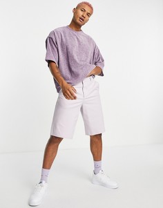 Велюровая футболка в стиле oversized меланжевого фиолетового цвета в рубчик ASOS DESIGN-Фиолетовый цвет