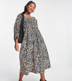 Платье миди с зебровым принтом Miss Selfridge Petite-Розовый цвет