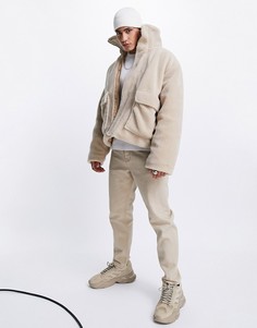 Куртка авиатор в стиле oversized из искусственного меха цвета экрю ASOS DESIGN-Белый