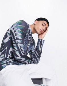 Сетчатый лонгслив со сплошным принтом ASOS DESIGN-Разноцветный