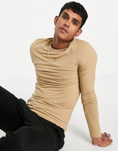 Бежевый лонгслив облегающего кроя из смесового органического хлопка ASOS DESIGN-Светло-бежевый цвет