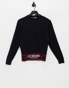 Черный свитшот с полоской с логотипом по нижнему краю Love Moschino