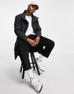 Темно-серое пальто из смесовой шерсти с воротником-стойкой ASOS DESIGN-Серый