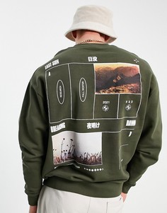 Зеленый oversized-свитшот с фотопринтом на спине ASOS DESIGN-Зеленый цвет