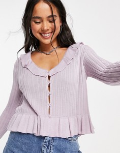Сиреневый кардиган с рюшами ASOS DESIGN-Фиолетовый цвет