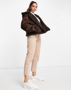 Коричневая куртка с окантовкой из искусственного меха с капюшоном ASOS DESIGN-Коричневый цвет