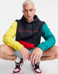 Разноцветный худи в стиле колор-блок Karl Kani Originals-Темно-синий