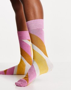Розовые носки в полоску с завитками Selected Femme-Разноцветный